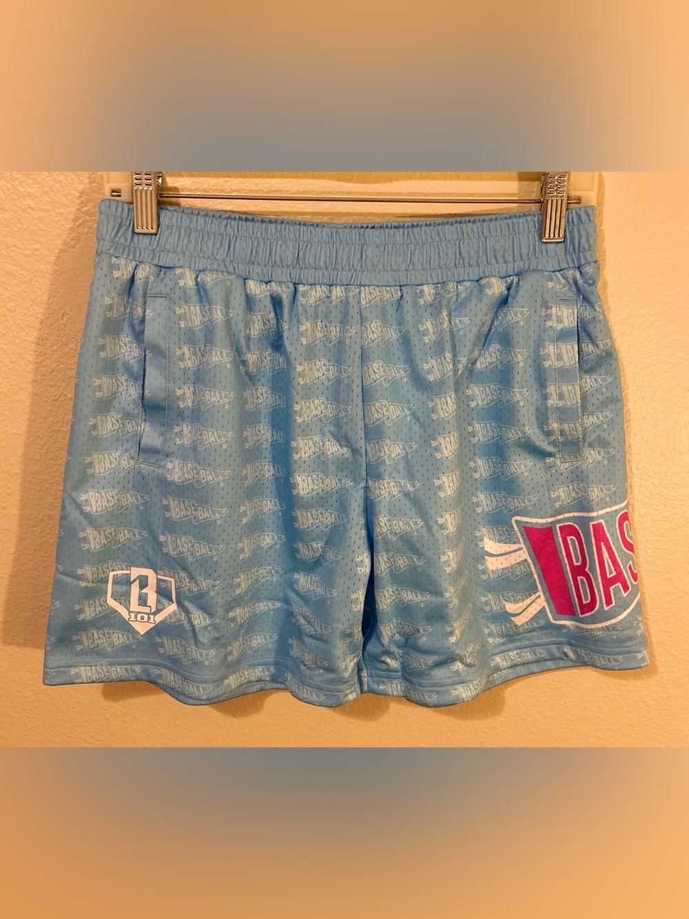 Baseball Lifestyle 101 Youth Pennant Shorts Cotton Candy Blue YXL. NWT
